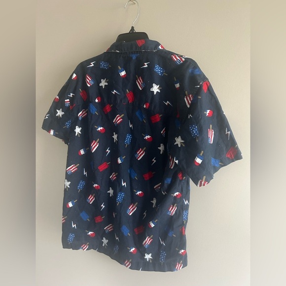 City Streets Patriotic Shirt Mens Button Up Short Sleeve Stars Stripes size L - Picture 6 of 6